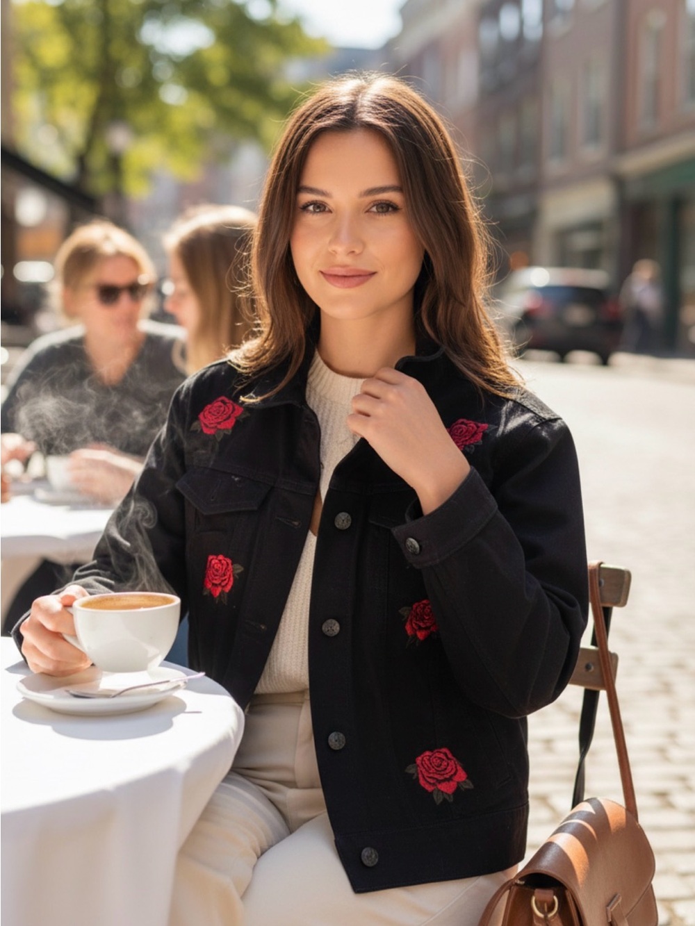LuLaRoe Black Rose Embroidered Harvey Jean Jacket